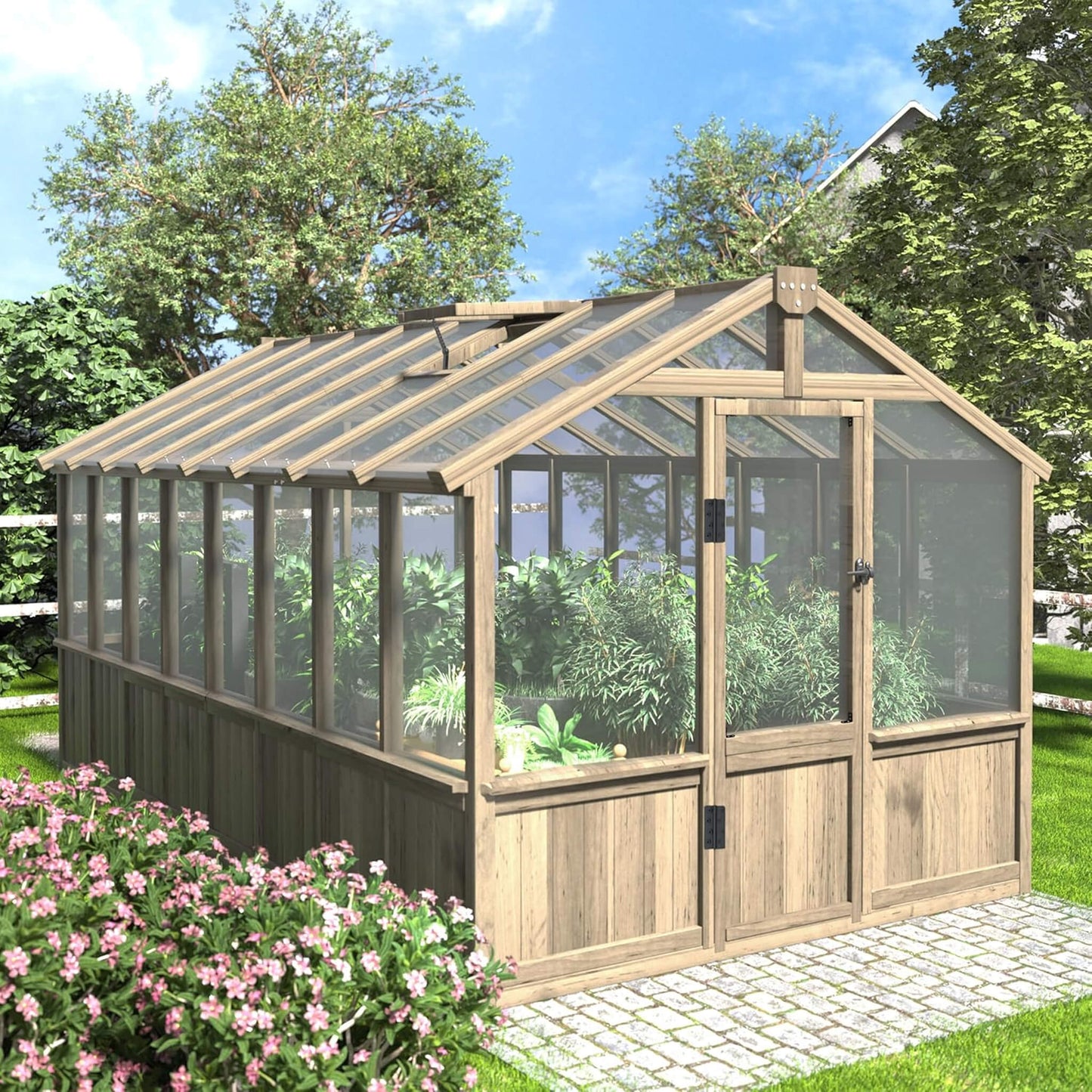 8ft X 16ft Large Heavy-Duty Outdoor Wooden Greenhouse (SAK18467)