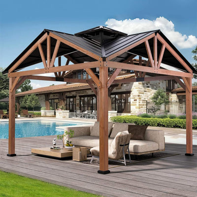 12ft X 12ft Alora Premium Outdoor Cedar Wood Hardtop Gazebo (SAK31864)