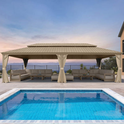 14ft X 28ft Alora Extra-Large Hardtop Gazebo With Galvanized Steel Double Roof (SAK85731)