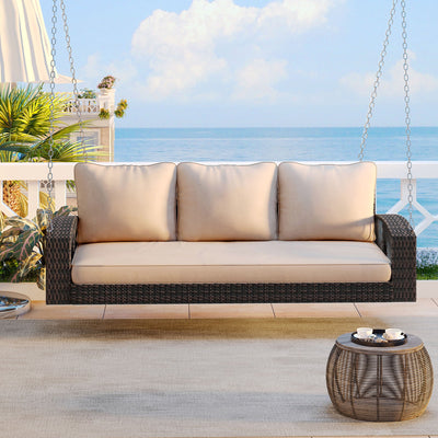3-Person Hand-Woven PE Rattan Patio Swing Bench