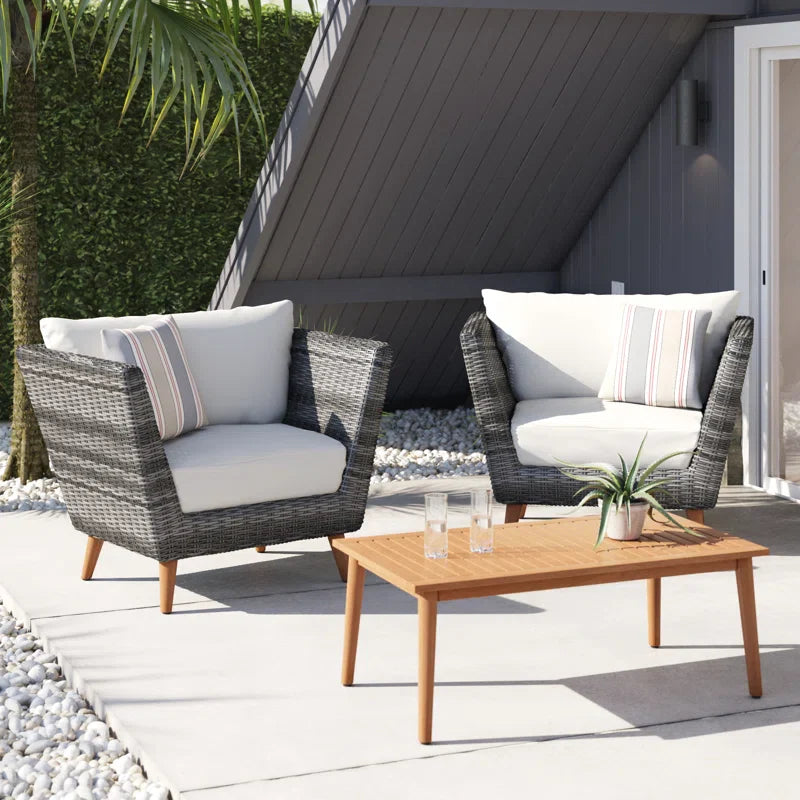 LifestyleGarden US Panther Outdoor Wicker and FSC Wood Seating Set
