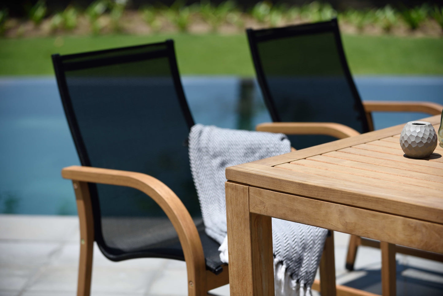 LifestyleGarden US Rinjani Teak Rectangular Table and 8 Manhattan Black Armchairs Set