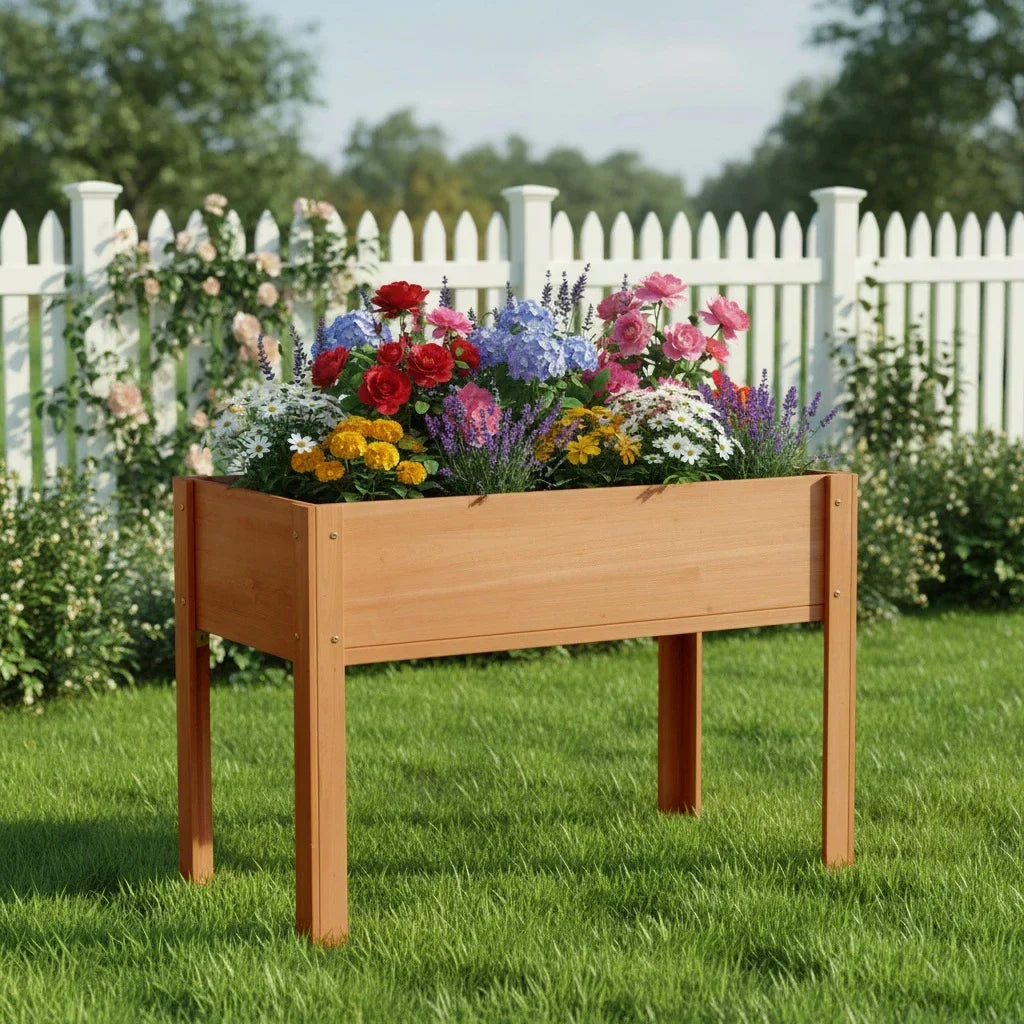 Solid Fir Wood Raised Garden Bed with Legs – Elevated Outdoor Planter Box