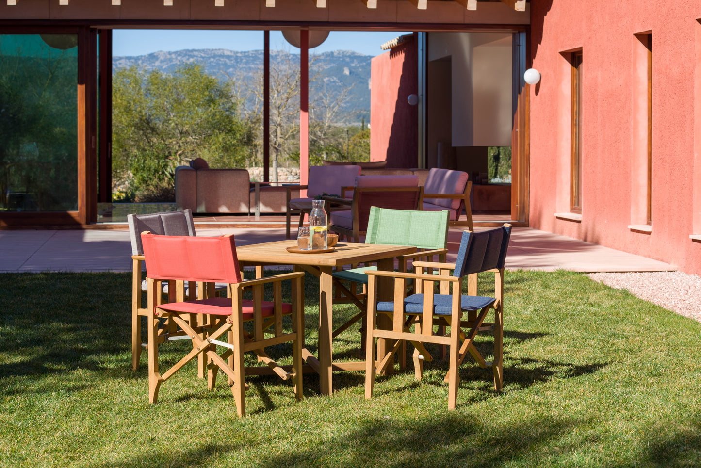 Zircon FSC-Certified Teak Director Chair with Weather-Net Mesh – Red