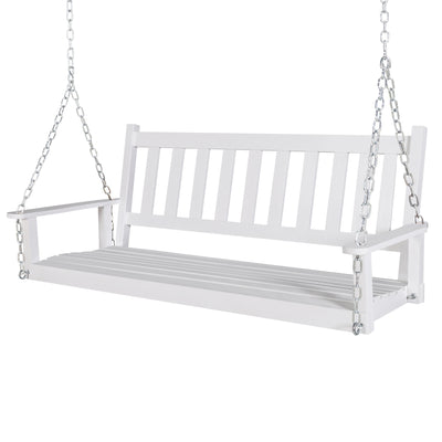 2-Seat Outdoor Porch Swing, Hanging Wooden Glider W/Hanging Chains for Patio, Backyard & Garden, White