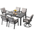 Black 7-Piece Aluminum Outdoor Dining Set with Gray Cushion