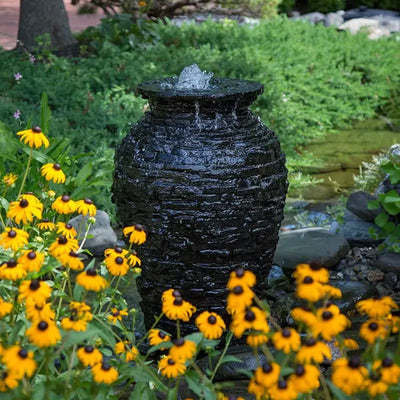 Aquascape Stacked Slate Urn Fountain Kit – 33.5″ H Complete Outdoor Recirculating Water Feature