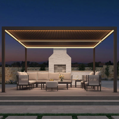 Alora Premium Outdoor Aluminum Louvered Patio Pergola with LED Lights (SAK24896)