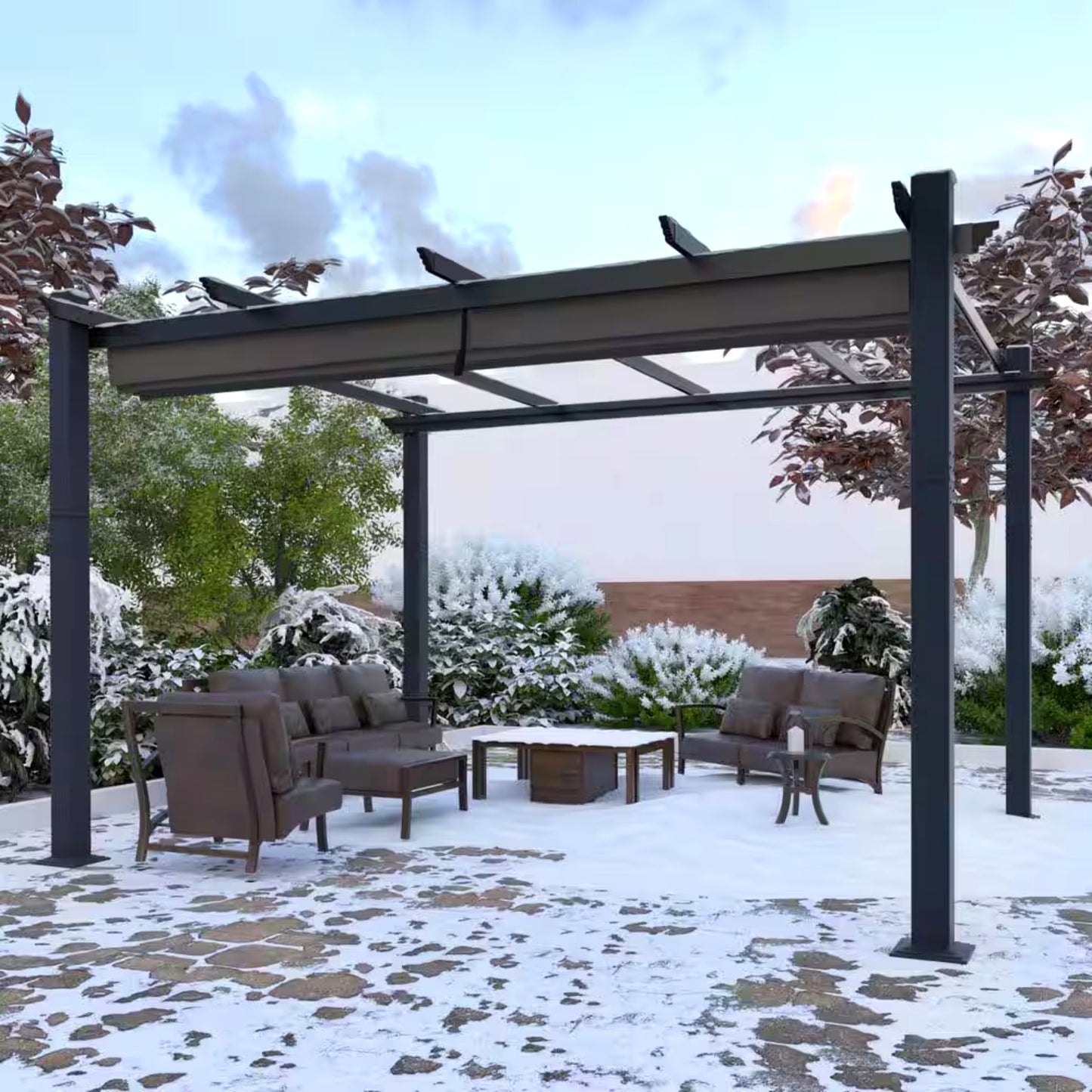 16 Ft. W X 12 Ft. D Aluminum Pergola Outdoor with Retractable Canopy