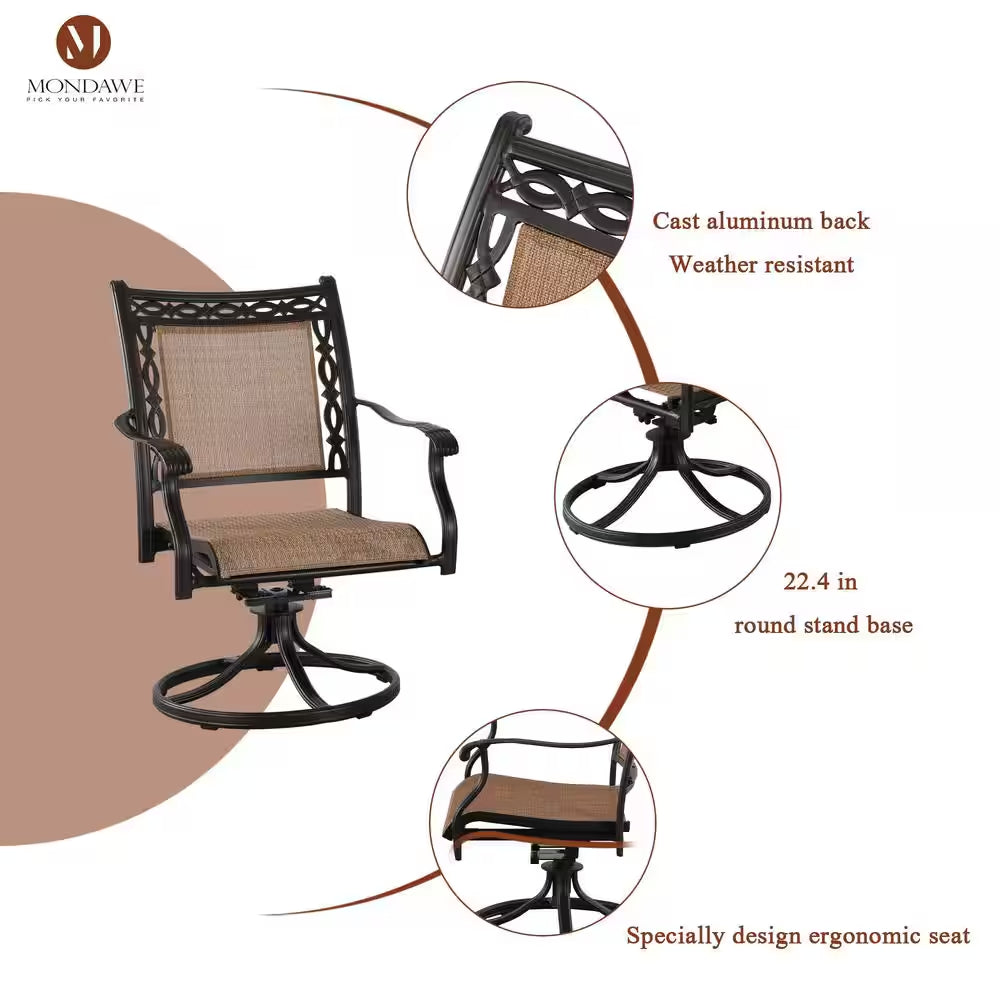 Classic 5-Piece Cast Aluminum Outdoor Dining Set with Swivel Sling Chairs & Ceramic Tile Top Table