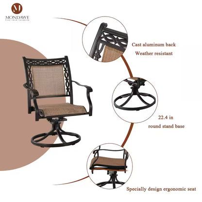 Classic 5-Piece Cast Aluminum Outdoor Dining Set with Swivel Sling Chairs & Ceramic Tile Top Table
