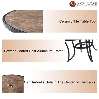 Classic 5-Piece Cast Aluminum Outdoor Dining Set with Swivel Sling Chairs & Ceramic Tile Top Table