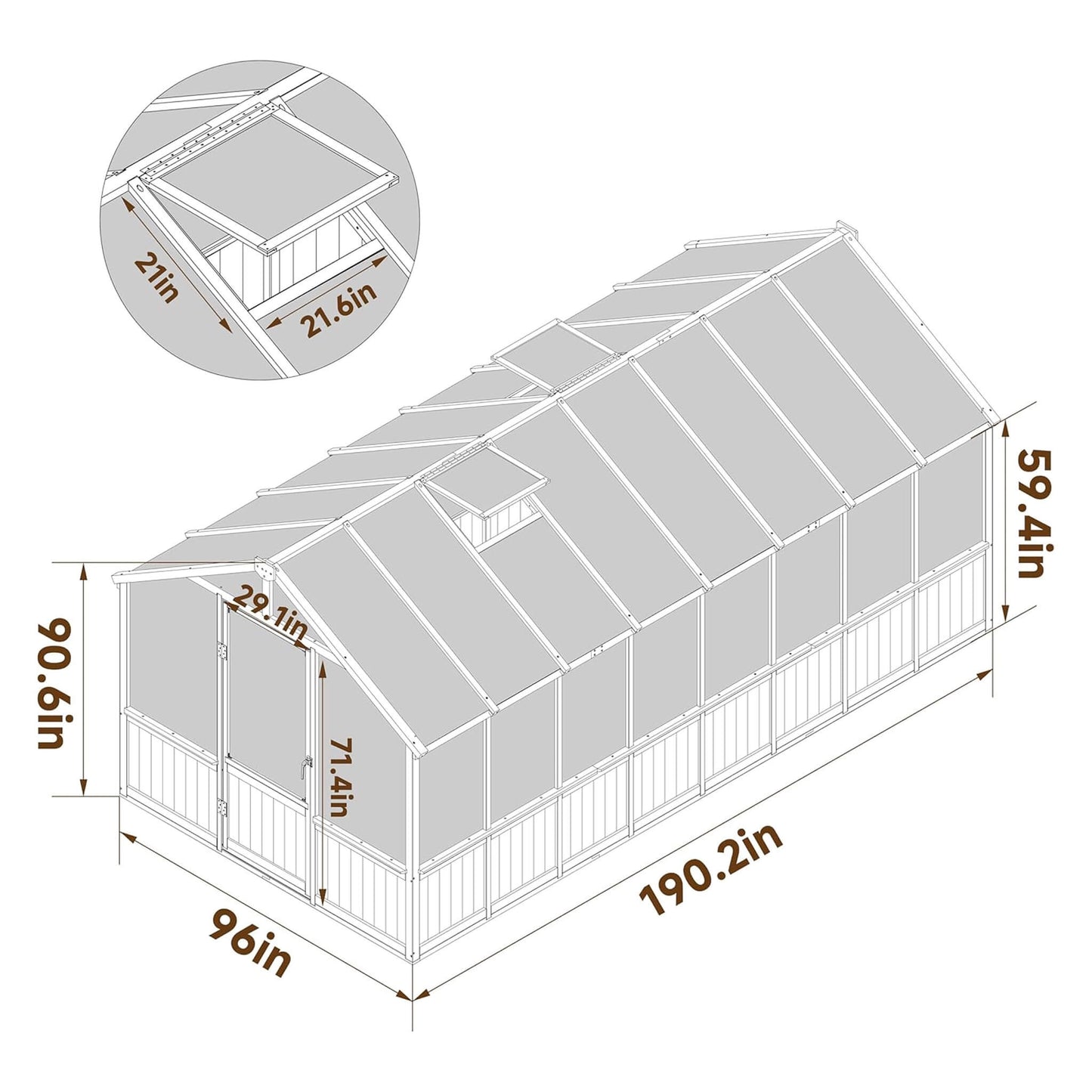 8ft X 16ft Large Heavy-Duty Outdoor Wooden Greenhouse (SAK18467)