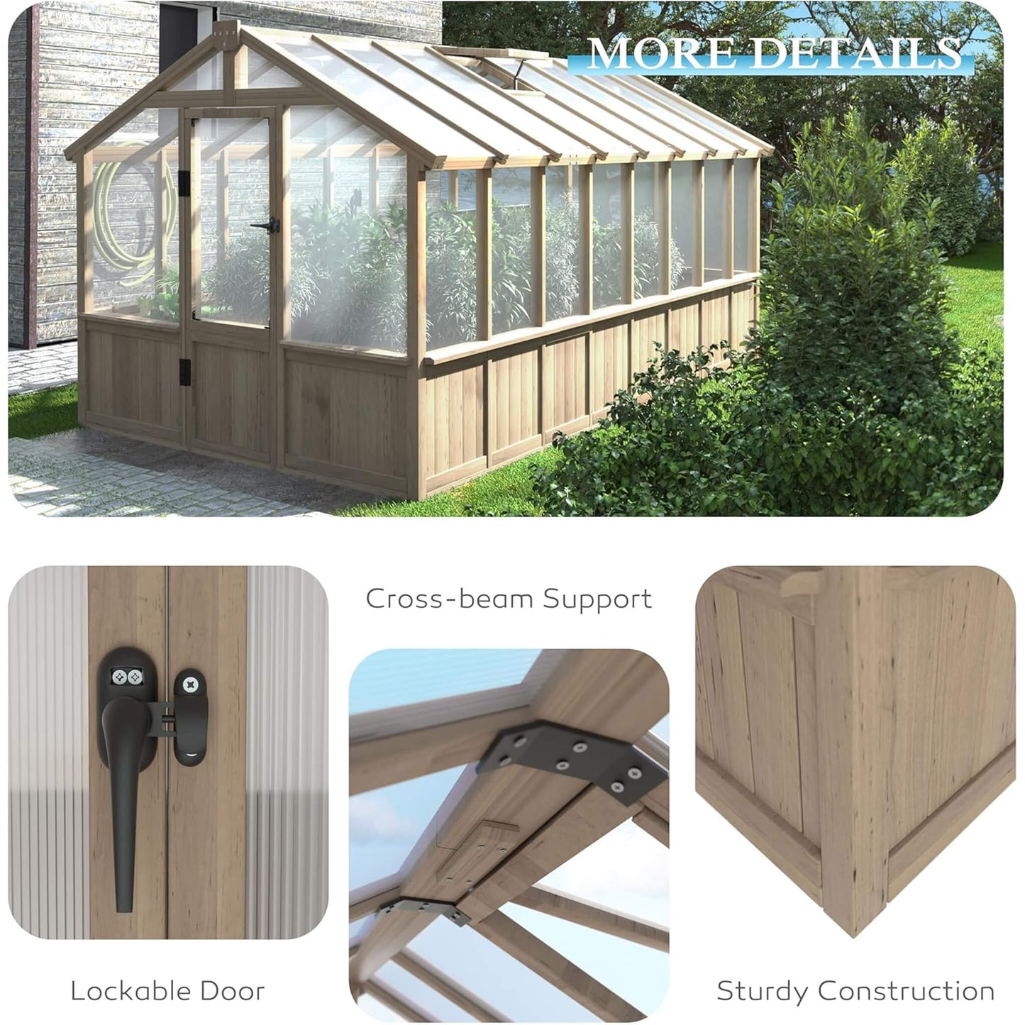 8ft X 16ft Large Heavy-Duty Outdoor Wooden Greenhouse (SAK18467)