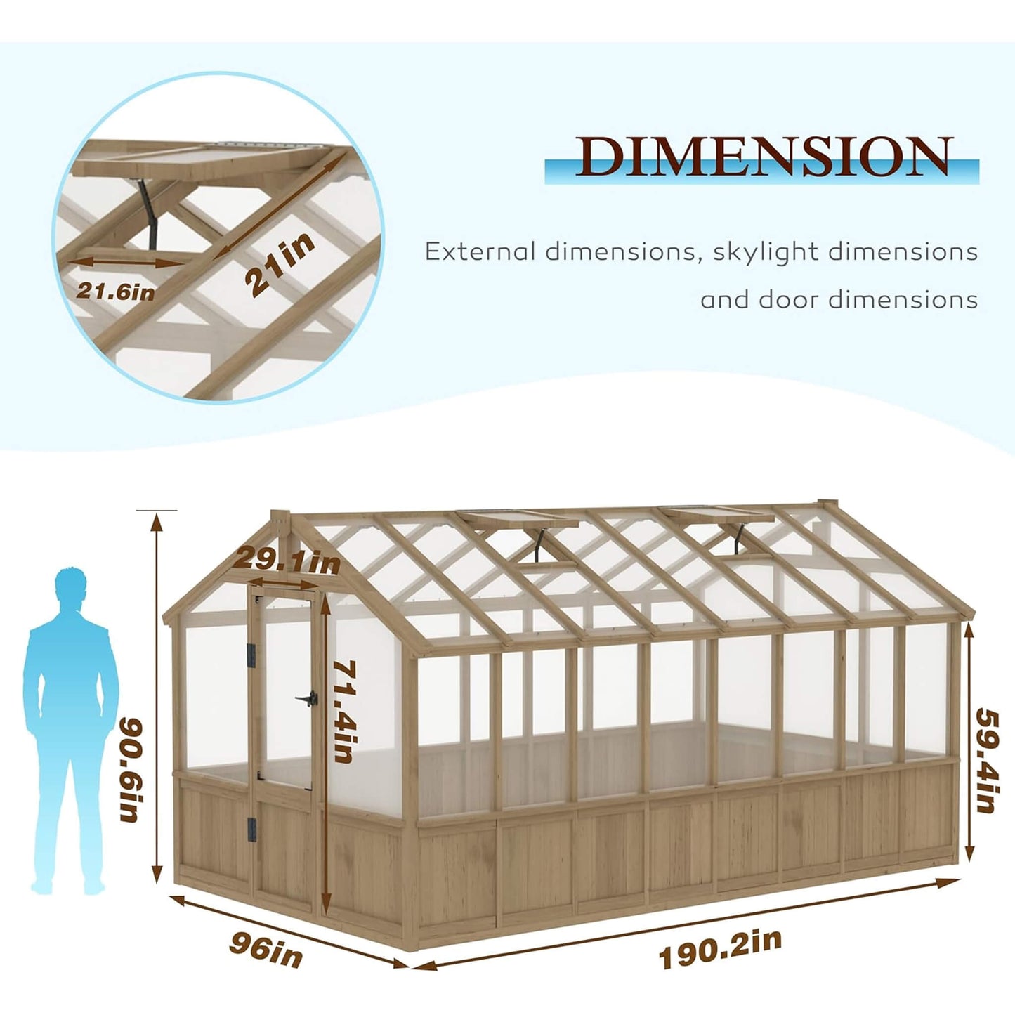 8ft X 16ft Large Heavy-Duty Outdoor Wooden Greenhouse (SAK18467)