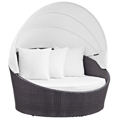 Convene Canopy Aluminum and Rattan Patio Daybed in Espresso/White