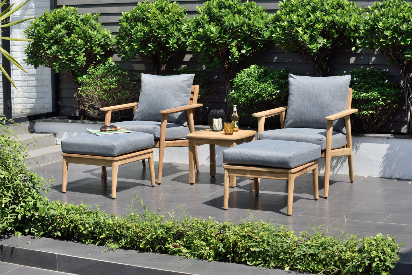 Eve FSC Teak Outdoor Deep Seating Conversation Set with Premium Cushions