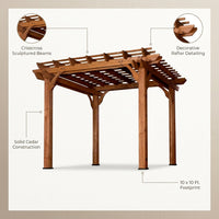 10 Ft. X 10 Ft. Traditional All Cedar Wood Outdoor Patio Pergola Shade Structure — Lifestyle