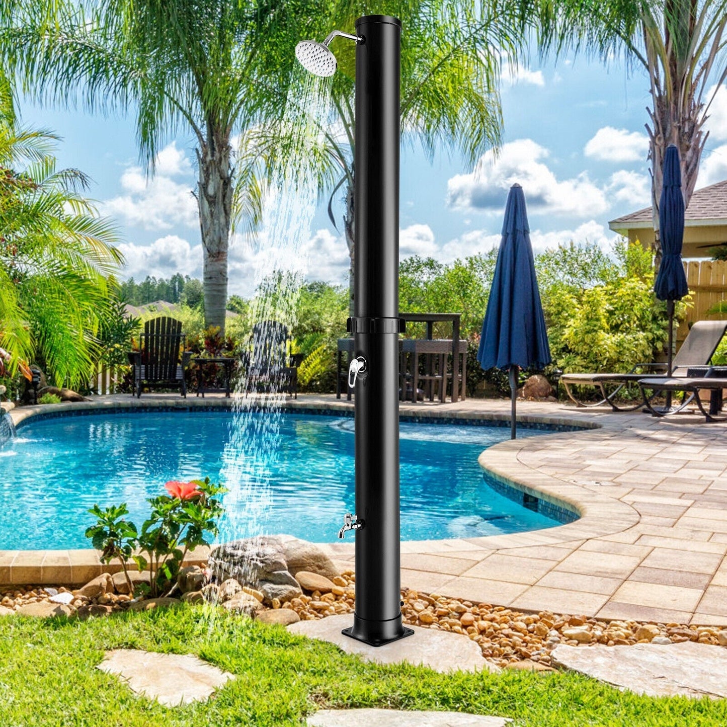 7.2-Foot Solar-Heated Outdoor Shower with 360° Rotating Shower Head & Foot Tap