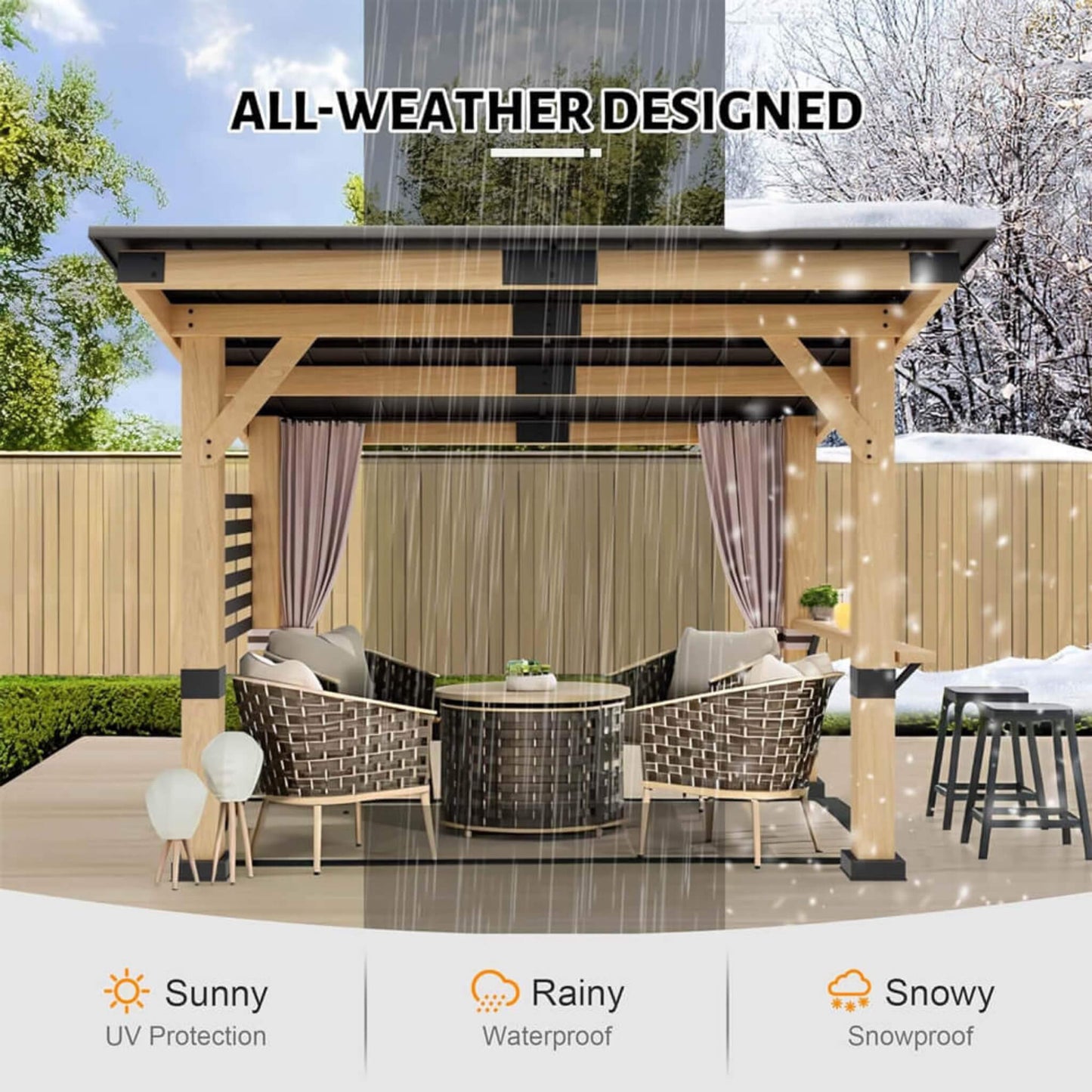 10ft X 12ft Alora Heavy-Duty Premium Outdoor All-Season Wooden Cedar Hardtop Gazebo (SAK57184)