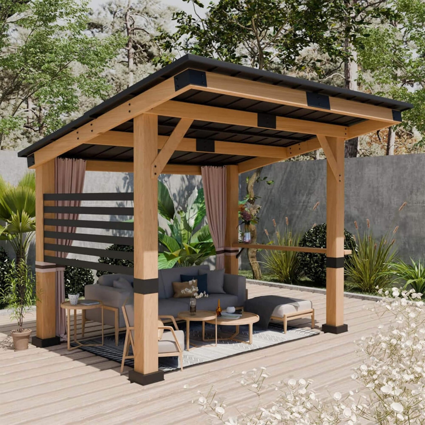 10ft X 12ft Alora Heavy-Duty Premium Outdoor All-Season Wooden Cedar Hardtop Gazebo (SAK57184)