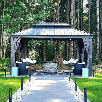 10ft X 13ft Alora Large Premium Outdoor Hardtop Aluminum Gazebo With Galvanized Steel Double Roof (SAK74826)
