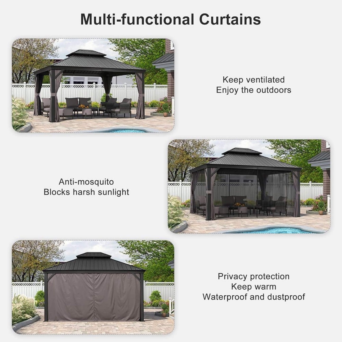 10ft X 13ft Alora Large Premium Outdoor Hardtop Aluminum Gazebo With Galvanized Steel Double Roof (SAK74826)