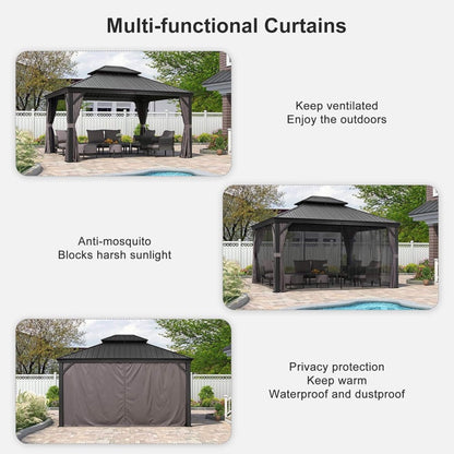 10ft X 13ft Alora Large Premium Outdoor Hardtop Aluminum Gazebo With Galvanized Steel Double Roof (SAK74826)