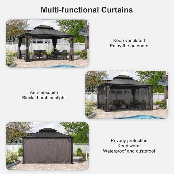 10ft X 13ft Alora Large Premium Outdoor Hardtop Aluminum Gazebo With Galvanized Steel Double Roof (SAK74826)
