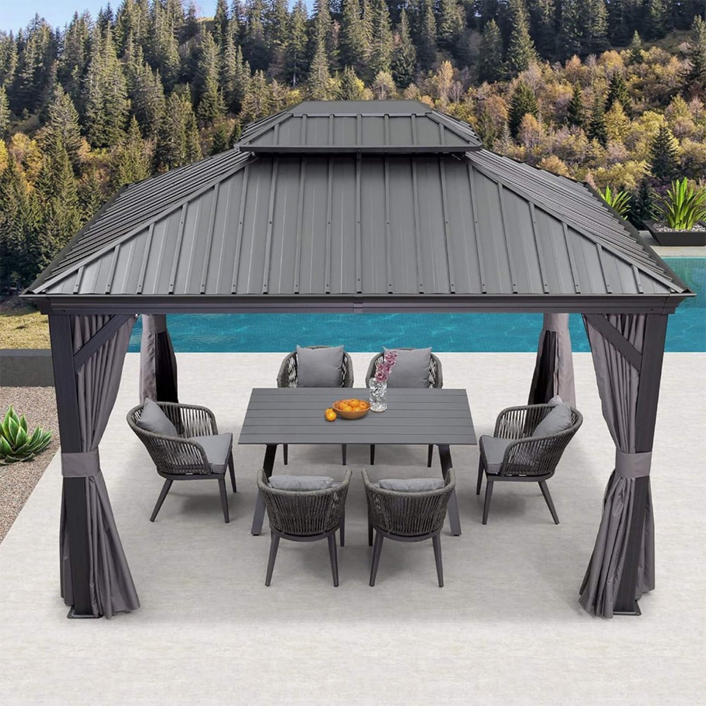 10ft X 13ft Alora Large Premium Outdoor Hardtop Aluminum Gazebo With Galvanized Steel Double Roof (SAK74826)
