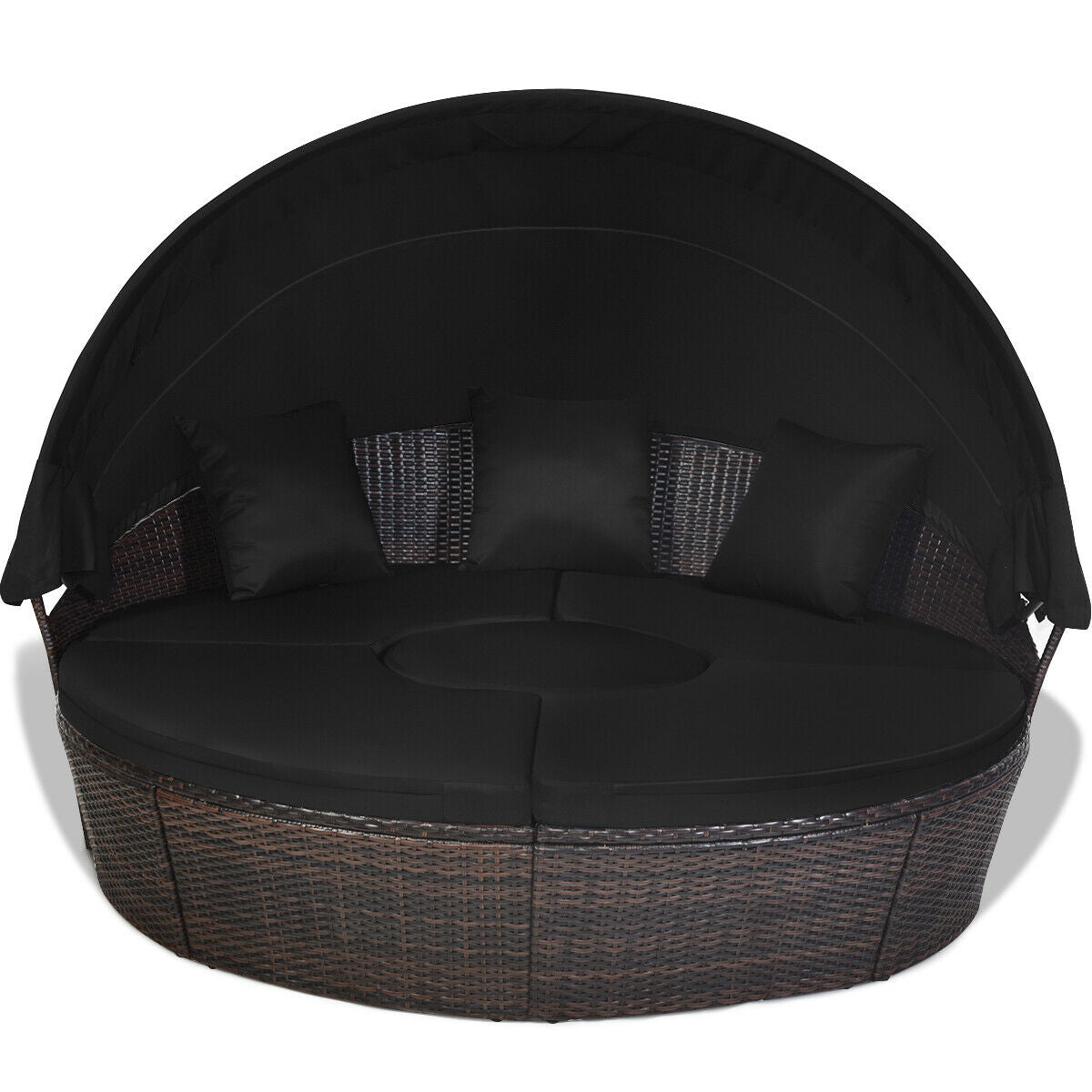 Patio Round Daybed Rattan Furniture Sets with Canopy