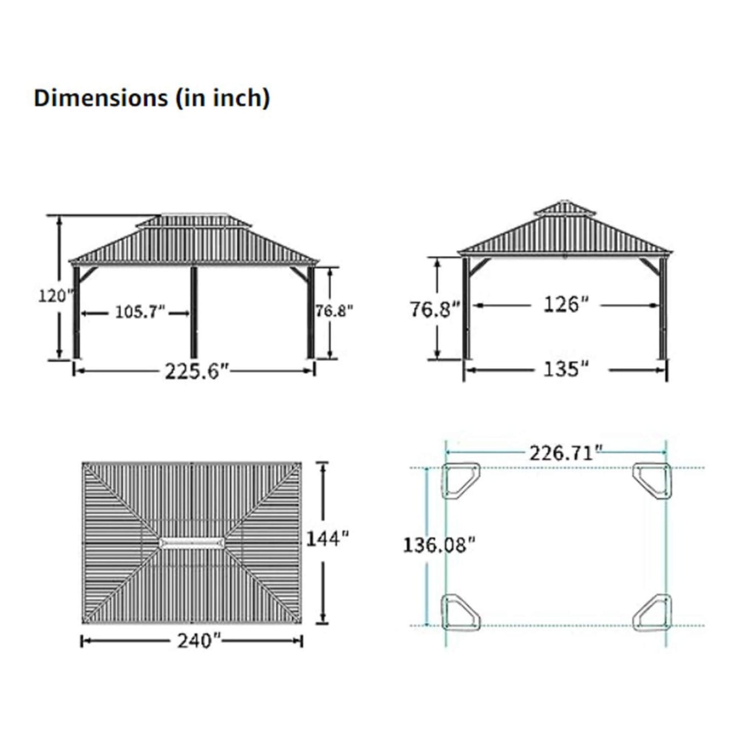 12ft x 20ft Alora Heavy-Duty Hardtop Outdoor Gazebo (SAK18352)