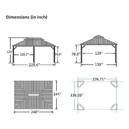12ft x 20ft Alora Heavy-Duty Hardtop Outdoor Gazebo (SAK18352)
