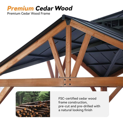 12ft X 12ft Alora Premium Outdoor Cedar Wood Hardtop Gazebo (SAK31864)