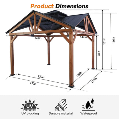 12ft X 12ft Alora Premium Outdoor Cedar Wood Hardtop Gazebo (SAK31864)