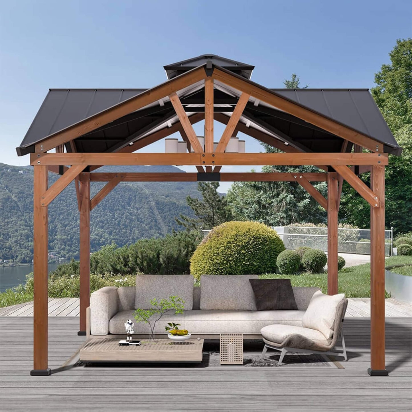 12ft X 12ft Alora Premium Outdoor Cedar Wood Hardtop Gazebo (SAK31864)