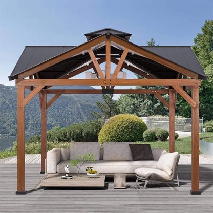 12ft X 12ft Alora Premium Outdoor Cedar Wood Hardtop Gazebo (SAK31864)