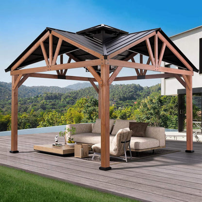 12ft X 12ft Alora Premium Outdoor Cedar Wood Hardtop Gazebo (SAK31864)
