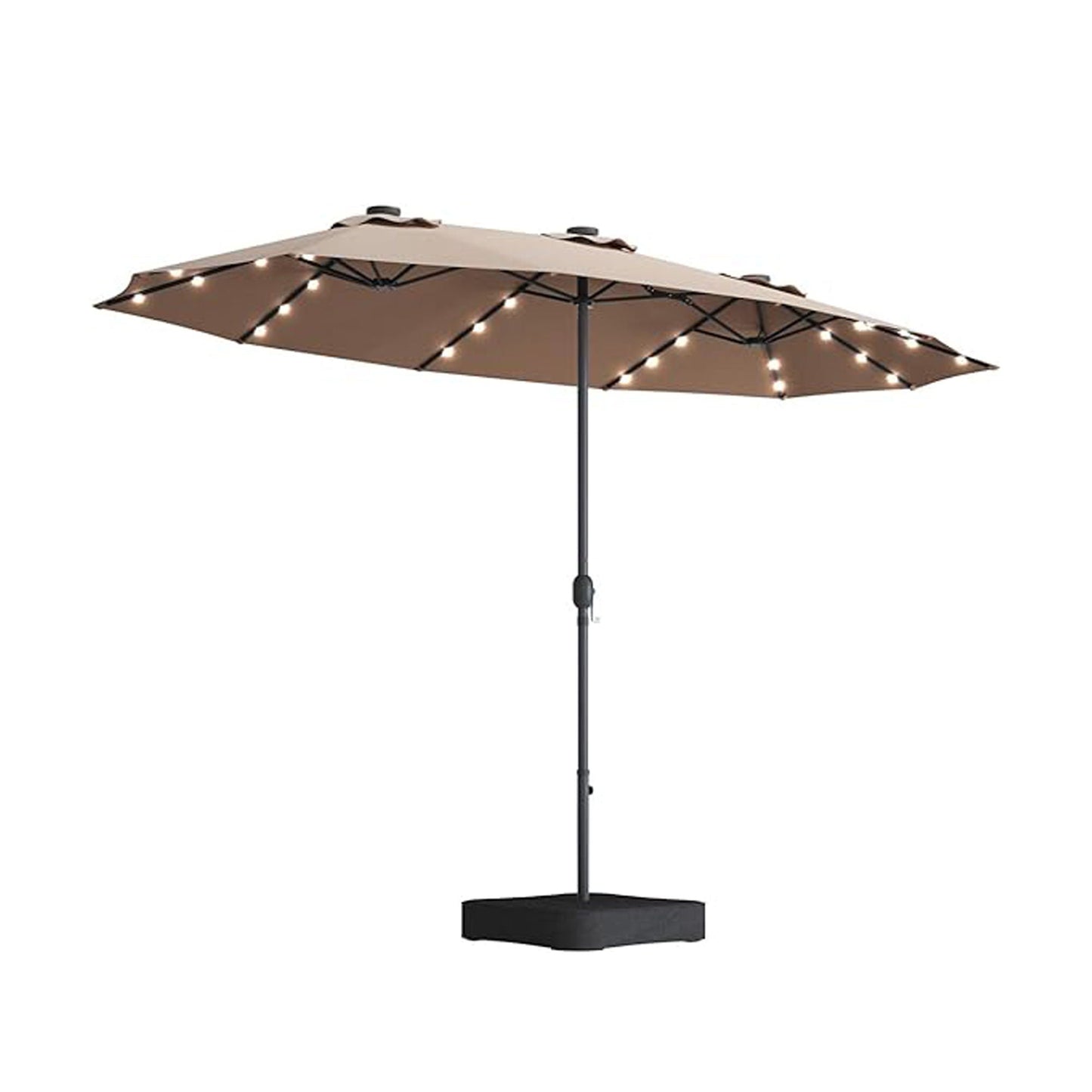 15ft x 9ft Extra-Large Double-Sided Solar LED Market Patio Umbrella with Cross Base