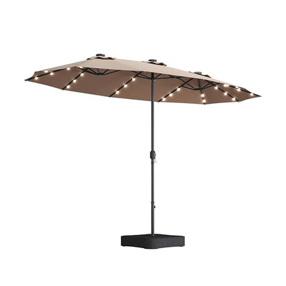 15ft x 9ft Extra-Large Double-Sided Solar LED Market Patio Umbrella with Cross Base