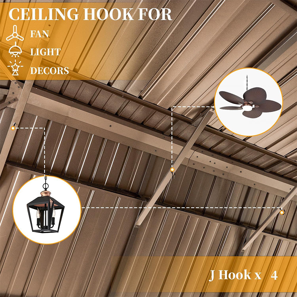 14ft X 24ft Alora Heavy-Duty Aluminum Galvanized Steel Double Roof Hardtop Gazebo With Netting And Curtains (SAK41853)