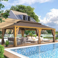 14ft X 24ft Alora Heavy-Duty Aluminum Galvanized Steel Double Roof Hardtop Gazebo With Netting And Curtains (SAK41853)