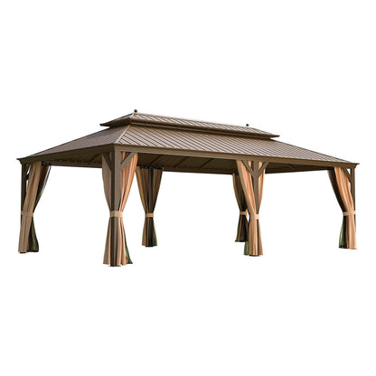 14ft X 24ft Alora Heavy-Duty Aluminum Galvanized Steel Double Roof Hardtop Gazebo With Netting And Curtains (SAK41853)