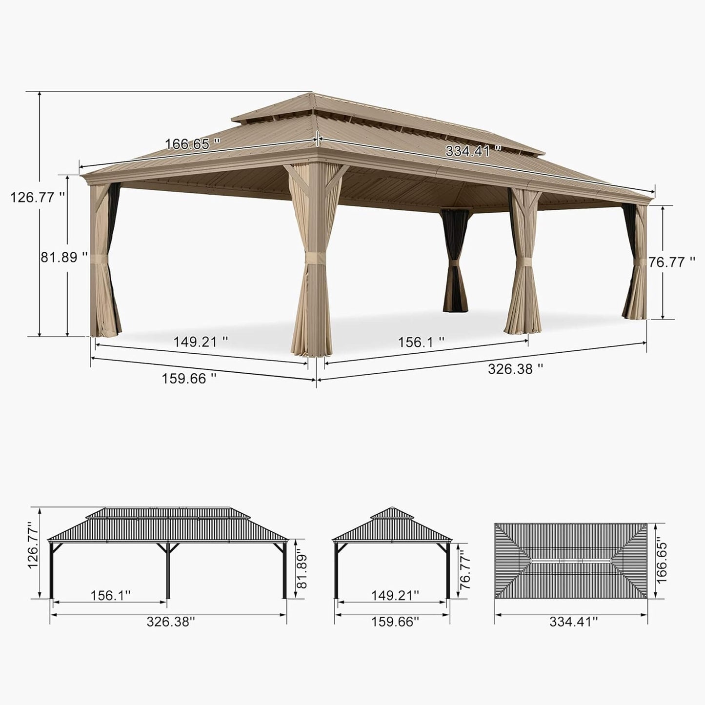 14ft X 28ft Alora Extra-Large Hardtop Gazebo With Galvanized Steel Double Roof (SAK85731)