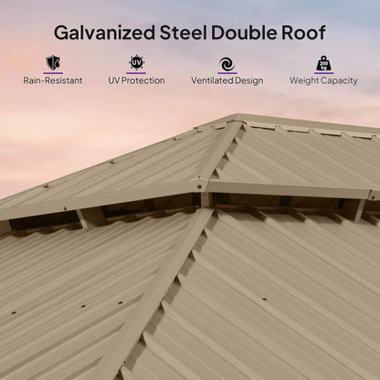 14ft X 28ft Alora Extra-Large Hardtop Gazebo With Galvanized Steel Double Roof (SAK85731)