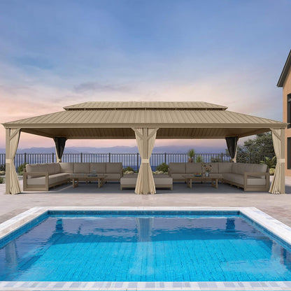 14ft X 28ft Alora Extra-Large Hardtop Gazebo With Galvanized Steel Double Roof (SAK85731)