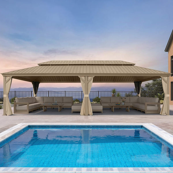 14ft X 28ft Alora Extra-Large Hardtop Gazebo With Galvanized Steel Double Roof (SAK85731)