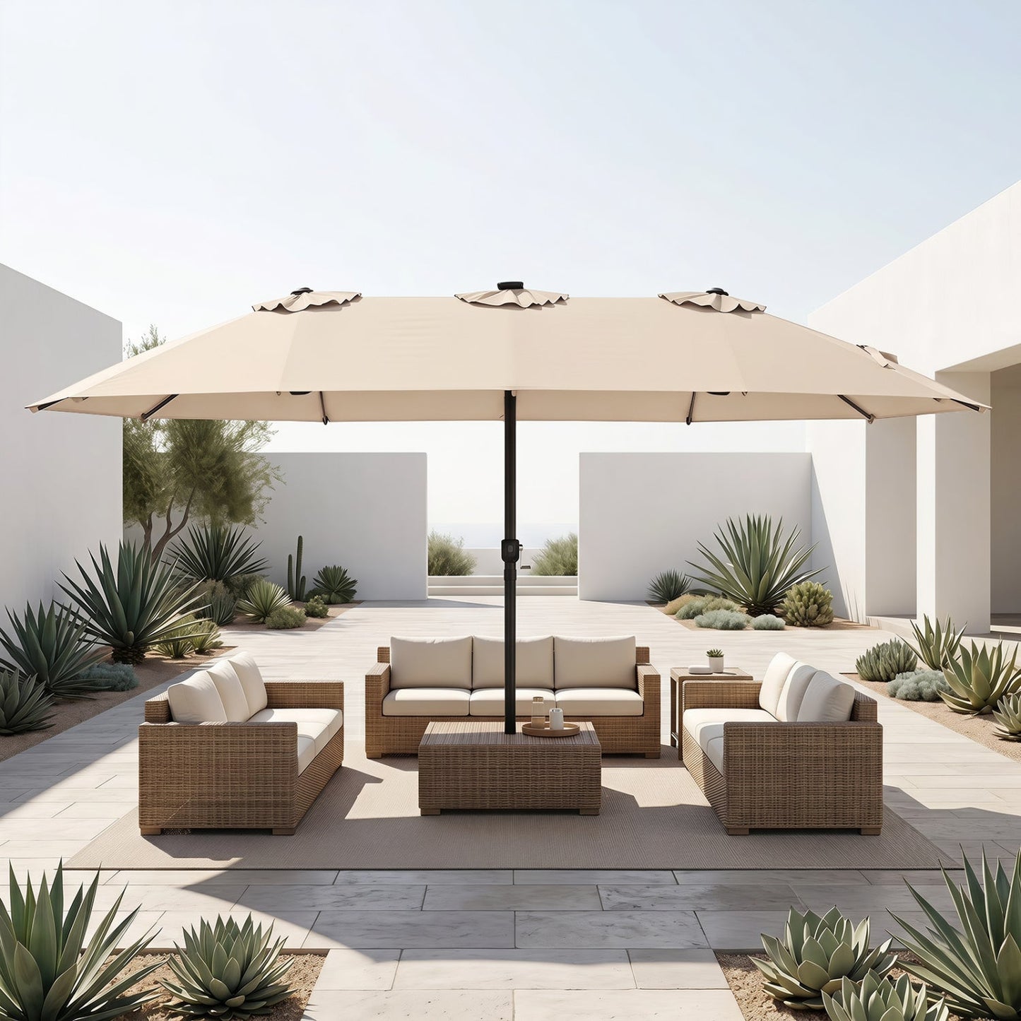 Double-Sided Solar LED Patio Umbrella 15.5 x 9.5 ft