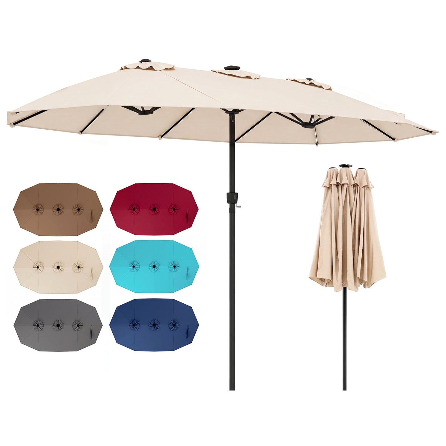 Double-Sided Solar LED Patio Umbrella 15.5 x 9.5 ft