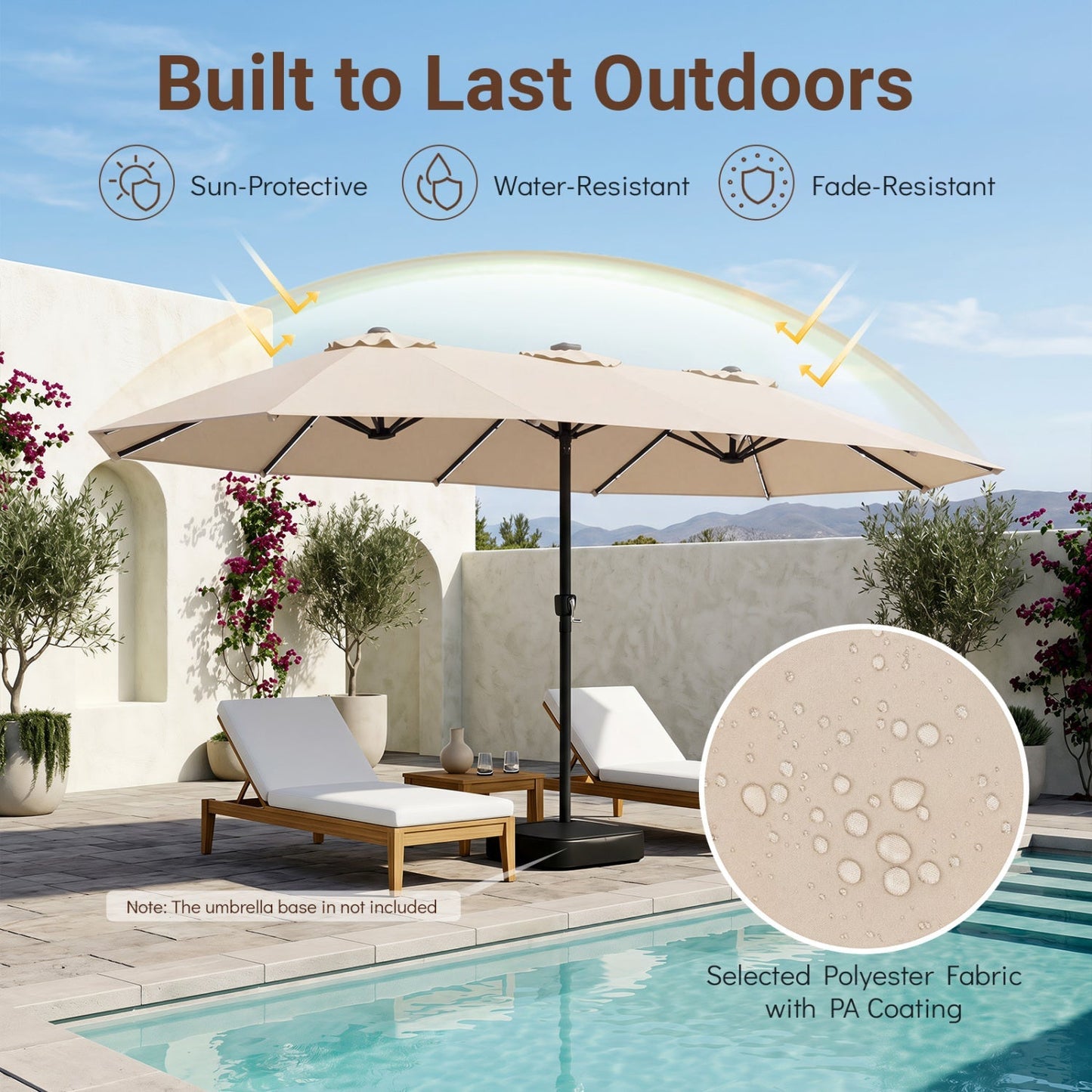 Double-Sided Solar LED Patio Umbrella 15.5 x 9.5 ft